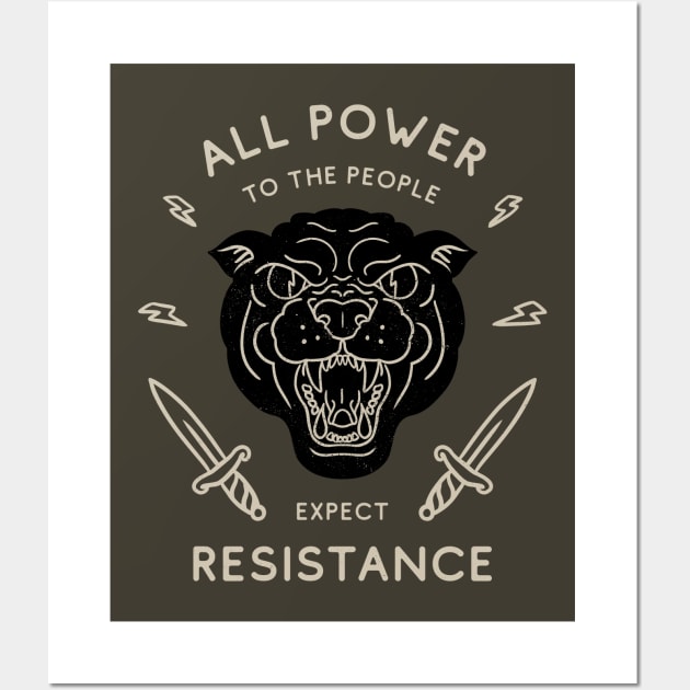 Black Panther Party - All Power to the People - Expect Resistance | Black Owned BLM Black Lives Matter| Black Panthers | Original Art Pillowcase | Tattoo Style Logo | Design for Dark Tees Wall Art by anycolordesigns